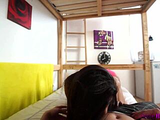 Petite Brunette Latina Deepthroats with Tan Lines and Ripped Panties Before Squirting