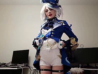 Kinky Furina Cosplay Begs for Aether's Nutritious Cum in Shaved Pussy Over Desserts