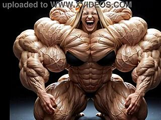 Abigail's huge muscular bodybuilder explodes in tall muscle growth pump factory fmg ai animation