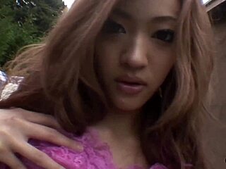 CUTE ASIAN GIRL PUSSY FINGERED OUTDOORS. She sucks hairy dick and gets creamed with big nipples bouncing.