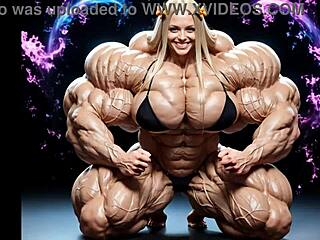 Abigail's huge muscular bodybuilder explodes in tall muscle growth pump factory fmg ai animation