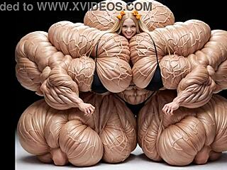 Abigail's huge muscular bodybuilder explodes in tall muscle growth pump factory fmg ai animation