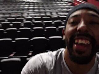 Skinny Blonde Glasses Snowbunny Fucked Doggy by BBC at Cinema Creampie Finish