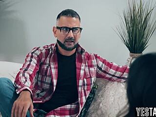 caring mature stepdad bends over horny petite teen stepdaughter licking her hairy pussy before hard doggystyle pounding pov