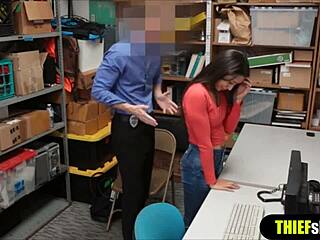 Ever wonder how a cute brunette shoplifter handles rough desk pounding?