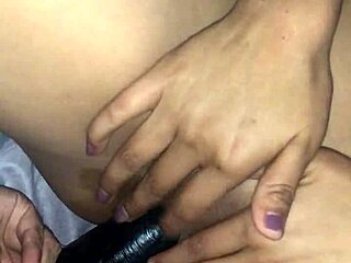 Latin girl shoves big dildo deep into her tight juicy pussy for vibrator fun