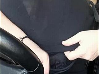 Stepmom drives uber first day flashes huge tits and belly on street exhibitionist