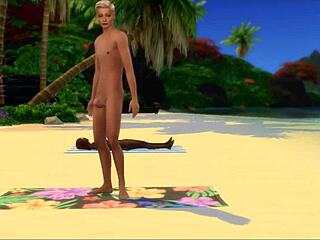 blonde guy pounds big ass black babe doggystyle on sunny beach