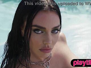 Big tits curvy milf rips clothes strips poolside flashing huge wet ass boobs!