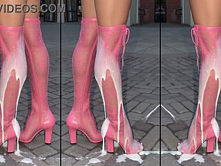 High Heels Boots Drenched in Sticky Cum on Outdoor Concrete Mess!