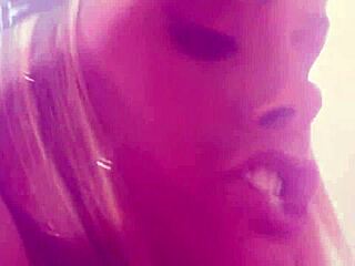 lewd blondes lick shaved pussies in bath then strap on dildo fuck