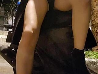 shemale ting xuan flashes underwear under coat masturbating publicly outdoors