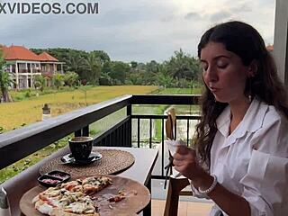 Eating Cum-Covered Pizza Draws Shocked Stares in Crowded Public Cafe!