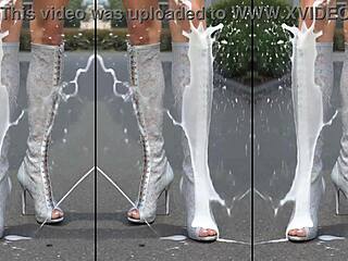 High Heels Boots Drenched in Sticky Cum on Outdoor Concrete Mess!