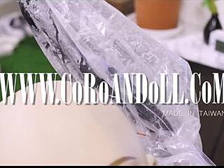 bound asian doll in gas mask endures latex rubber b play with handcuffs and corset bondage