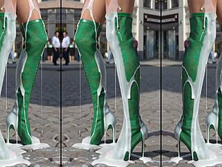 High Heels Boots Drenched in Sticky Cum on Outdoor Concrete Mess!