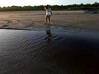 Quick beach public anal creampie doggystyle with big ass babe farting and gaping