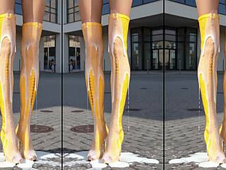 High Heels Boots Drenched in Sticky Cum on Outdoor Concrete Mess!