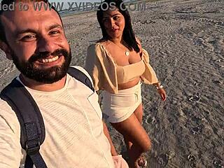 Quick beach public anal creampie doggystyle with big ass babe farting and gaping