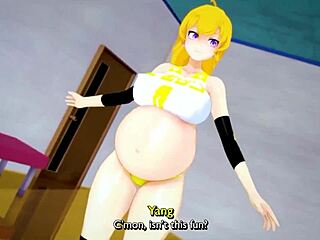 Pregnant team's yoga class with RWBY twist