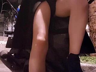 shemale ting xuan flashes underwear under coat masturbating publicly outdoors