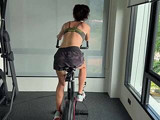 skinny tattooed gym girl with braces strips backstage for naked workout next