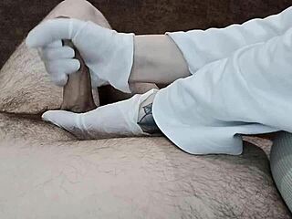 hungarian nurse milks cock with gloved handjob in clinic