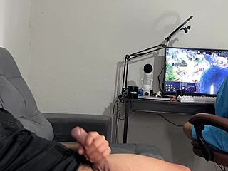 i caught him stroking his monster cock while gaming, so i dropped to suck it dry