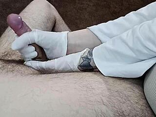 hungarian nurse milks cock with gloved handjob in clinic