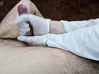 hungarian nurse milks cock with gloved handjob in clinic