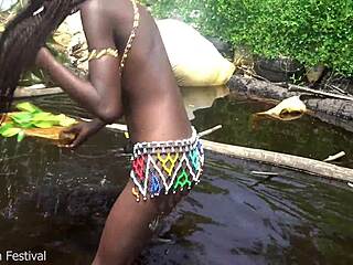 i spot skinny ebony tribe girl in african forest and slide into her tight pussy outdoor