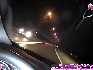 Ex-girlfriend gives nasty car blowjob while driving then gulps every drop