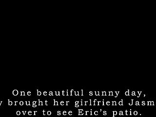 Two barefoot amateurs tease eric john's big dick with outdoor patio footjobs then wet dreams erupt