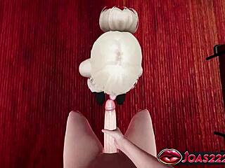 Hot 3d blonde anime bombshell gives pov frenulum licking handjob deepthroat irrumatio cumshot close-up