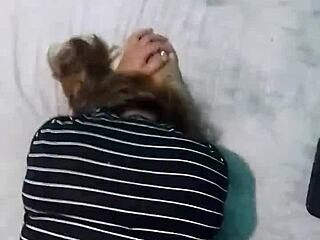 pov homemade latina milf bends over for doggystyle pounding on big bed during webcam show