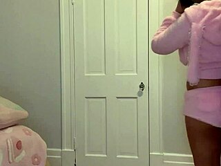 Tiny Bimbo Babysitter Catches Janitor Stroking Big Black Cock