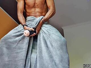 latino stud rams fleshlight by window then explodes inside