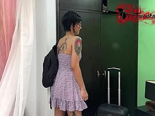 two strangers fuck skinny latina slut's tight pussy in airbnb