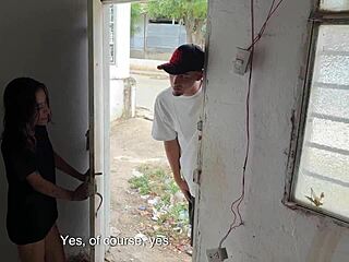 Strangers meet first time and fuck outdoors cowgirl style with creampie finish