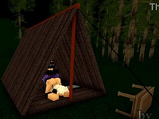 big tits bounce in roblox sex tent while camping with monster cock pounding ass!