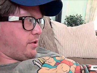 chubby blonde nerd gives sloppy pov blowjob and handjob