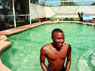 Crazy pool orgy has ebony redhead sluts deepthroating bbc and swapping cum