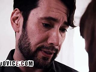 Brunette babe deepthroats and fucks bff's stepdad hardcore