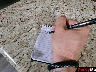 Big-titted mommy bends over kitchen counter for old perv's juicy ass drilling