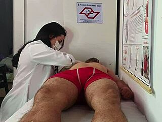 nurse watches patient's huge cock erection up close