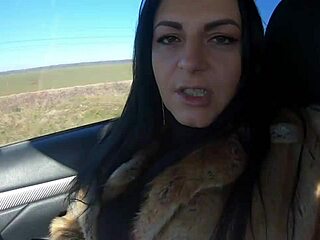 hey cheating wife, wanna suck cock outdoors in fur coat with husband's friend?