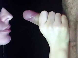 Wife's close-up suck teases small cock to facial cumshot