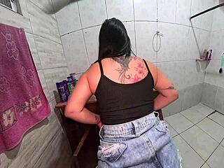 housewife no panties tempts plumber fixing sink in kitchen