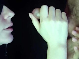 Wife's close-up suck teases small cock to facial cumshot