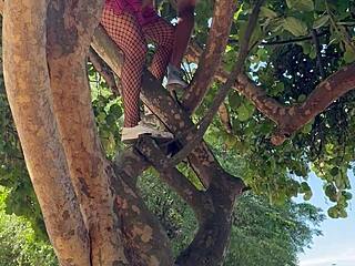 At Carnaval she CLIMBS tree for STRANGER pussy FUCK and cum SWALLOW